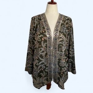 Belle by Kim Gravel Floral Kimono Top - Olive and Beige